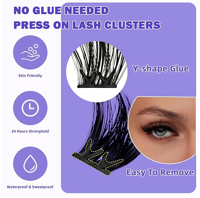 Fabloss Self Adhesive Eyelashes Clusters 40Pcs-Thick Volume Lashes Press On Lashes Self Adhesive Lashes Pre-Glued Lashes Clusters Kit No Remover No Residue with Tweezers 14-16MM