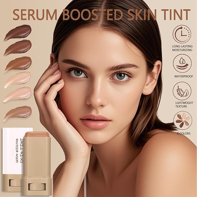 Foundation Stick Beauty Balm Serum Boosted Skin Tint, Serum Boosted Skin Tint Balm, Solid Tinted Moisturizing SerumContour Stick Foundation FaceStick, Longwear ContourStick, Natural Finish (#6)