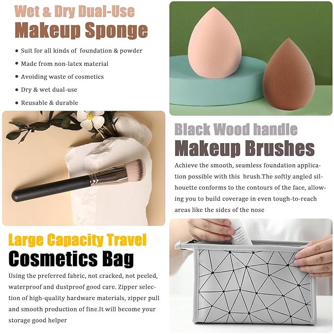 All in One Makeup Kit for Women Full Kit, Make Up Gift Set for Women Teens Girls, Includes Eyeshadow Foundation CC Lipstick Mascara Brush Sponge Brow Powder Soap Eyeliner Primer Contour Cosmetic Bag