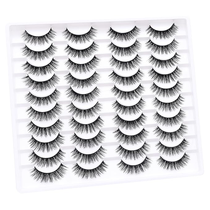 False Eyelashes 20 Pairs Wispy Lashes Faux Mink Lashes 14mm 3D Fluffy Cat Eye Lashes （style 20-062)
