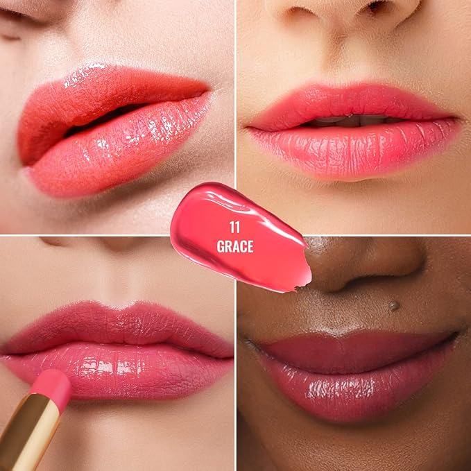 Oulac Watermelon Pink Lipstick - Moisturizing Lip Stick Glossy Tinted Lip Balm, Sheer Shine Juicy Finish, Lightweight and Hydrating Formula for Dry Lip Care, Vegan 2.2g/0.07oz (11)