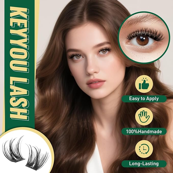 KEYYOULASH Lash Clusters Kit 144pcs 8-18MIX Lash Clusters Volume Thick Lash Extension Kit with Lash Bond and Seal,Remover,Applicators for DIY Eyelash Extension Kit at Home (KY04 Kit)