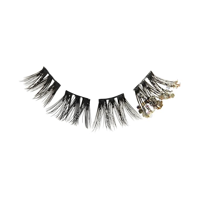 imPRESS X WICKED: FOR GOOD Press On Self Adhesive Eyelashes, ‘Fly…fly!’, 8mm-10mm Natural Volume Press On Lashes, Silver Glitter, 12 Lash Clusters & Non-Stick Mini Applicator