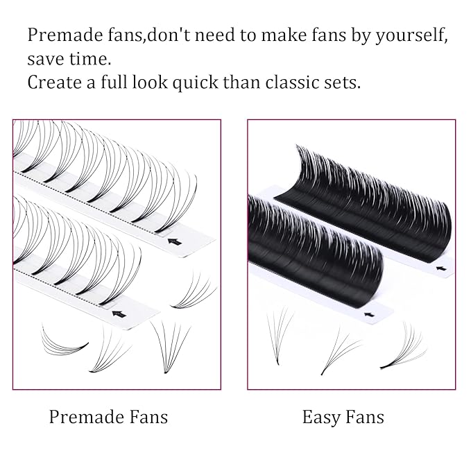 Eyelash Extension Premade Fans C Curl Short Stem Pre Fan Eyelashes Volume Lash Extensions Pre Made Volume Lashes (5D-0.10C, 8-14mm)