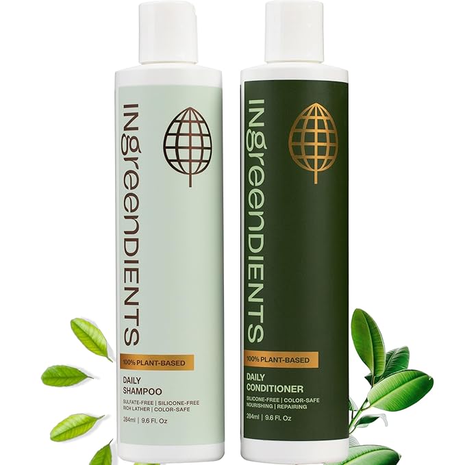 Ingreendients Non Toxic Vegan Shampoo and Conditioner with Organic Ingredients, Apple Cider Vinegar, Tea Tree Oil - Color Safe, Paraben & Gluten Free, Silicone & Sulfate Free, pH Balanced
