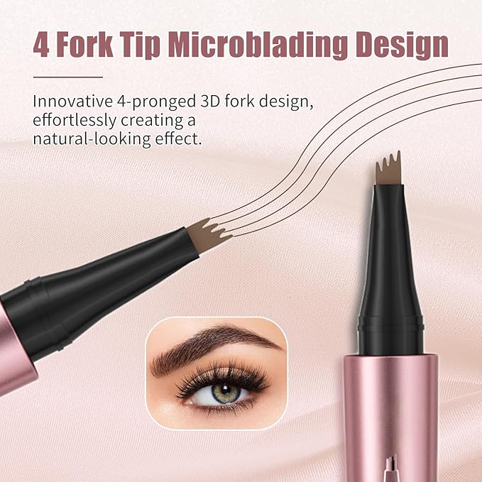Eyebrow Pen, 2025 New 3D Waterproof Microblading Eyebrow Pencil, 4 Tip Eye Brow Pen, Natural Makeup Long-Lasting Fine Stroke Magic Eyebrow Pencil Stay on All Day (Light Brown)