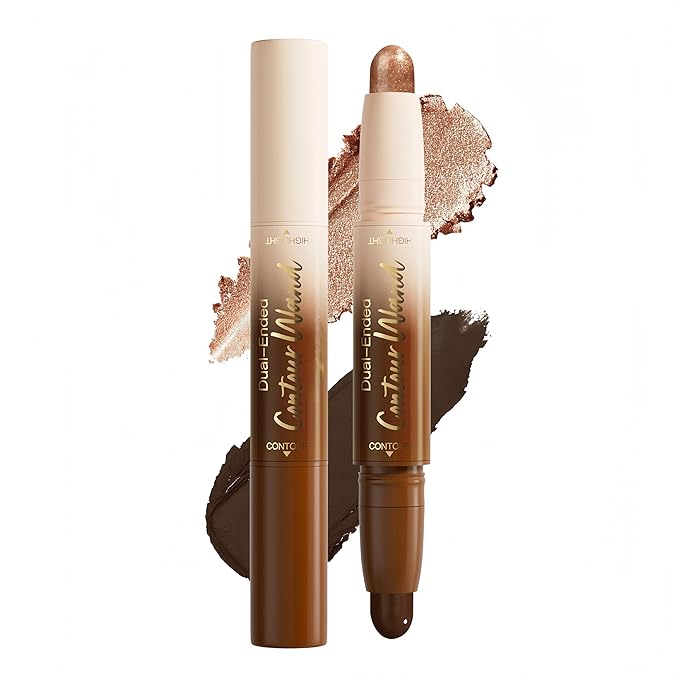 MAEPEOR Contour Highlighter Stick 2 in 1 Smooth Natural Glow Cream Bronzer and Highlighter Stick Long Lasting Non-greasy and Non-drying Brightening Pen (06 Deep Rich)