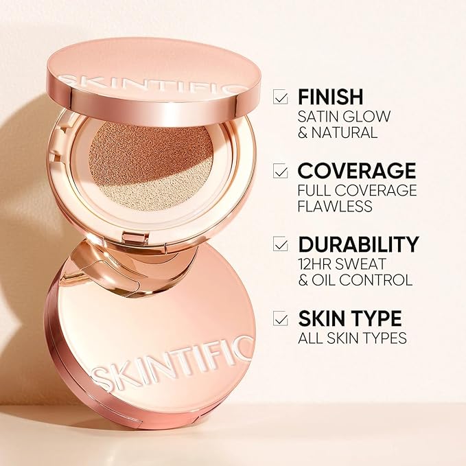Full Coverage Cushion Foundation, Weightless, Skin Fit, Satin Glow Finish, Oil-Control Waterproof Foundation, Sweatproof Flawless BB Cream CC Korean Makeup,Tattoo Cover Up, Buildable(#02 Ivory)