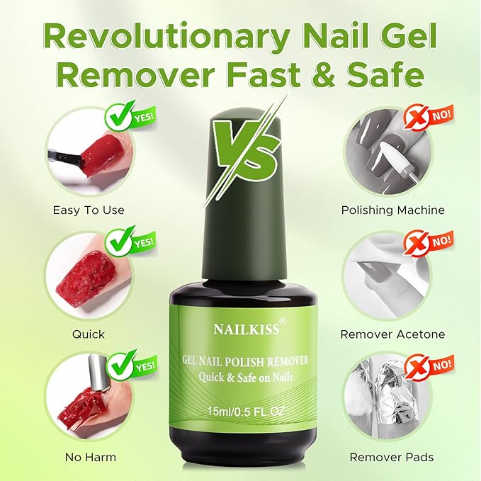 15ML Gel Nail Polish Remover, Professional Gel Polish Remover for Nails, Quick & Easy Polish Remover In 2-5 Minutes, No Need for Foil Soaking Or Wrapping