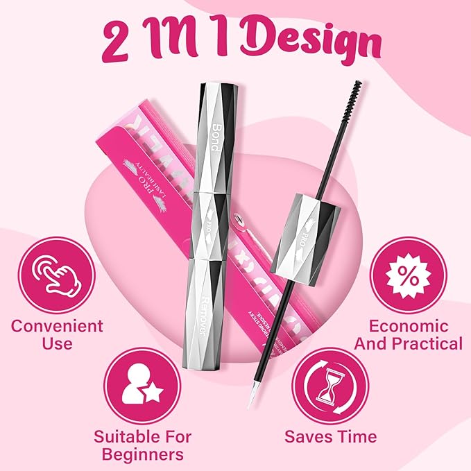 Lash Bond and Remover with Lash Tweezers 2 in 1 Cluster Lash Glue and Lash Remover for Lash Clusters Individual Lash Glue Super Strong Hold Long Time Fast Remove No Residue (Bond+Remover+Tweezers)