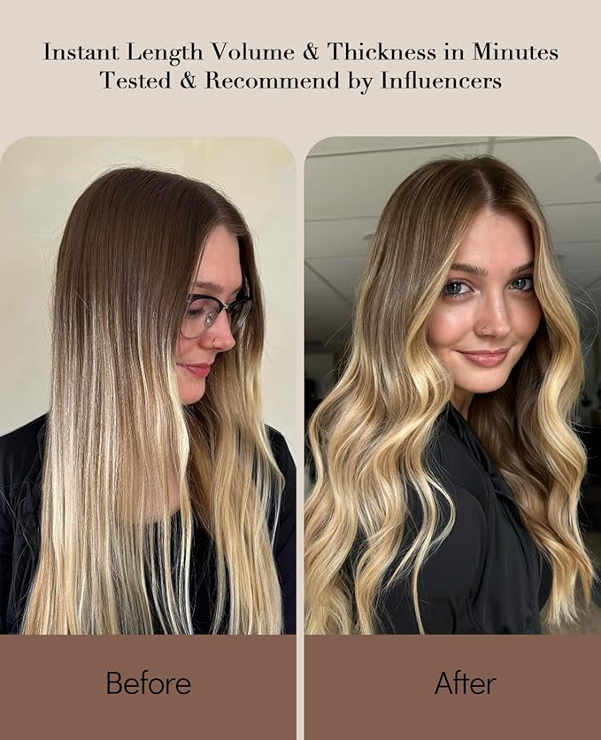 VINBAO Blonde Clip in Hair Extensions Human Hair Balayage Color 3 Fading to 8 and Highlight 22 Blonde Hair Clip in Hair Extensions Silky Soft Double Weft 6 pcs 120g 18inch (#3/8/22, 18'')