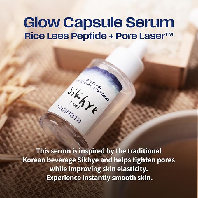 [TRANATA] Rice Punch Peptide capsule Serum1.01floz – Hydrating Korean Glow Essence for Glass Skin & Makeup Prep | 80% Fermented Rice Extract
