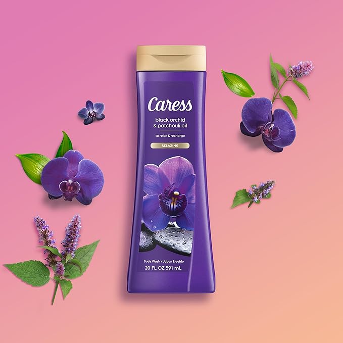 Caress Body Wash Black Orchid & Patchouli Oil To Relax and Recharge Relaxing, Fragrant Body Soap 20 fl oz, (Pack of 2)
