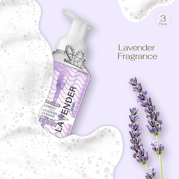 Valentines Foaming Hand Soap, 3 Pack, Moisturizing Hand Soap with Aloe Vera & Essential Oils, Alcohol-Free Hand Wash in Lavender Jasmine Scent, Scented Hand Wash for Kitchen, Bathroom - Free Bracelet