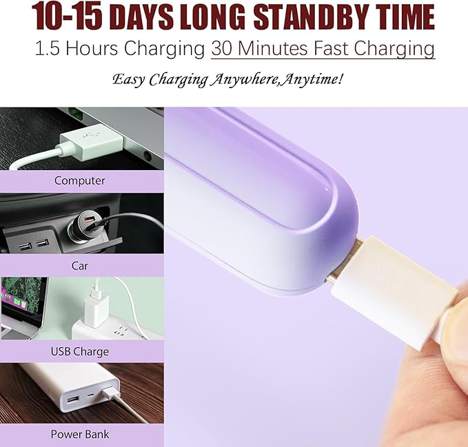 Heated Eyelash Curler with Comb, USB Rechargeable, 3 Temperature Settings, Quick‑Heat Electric Lash Wand for Long‑Lasting Curl, Travel‑Friendly, Purple