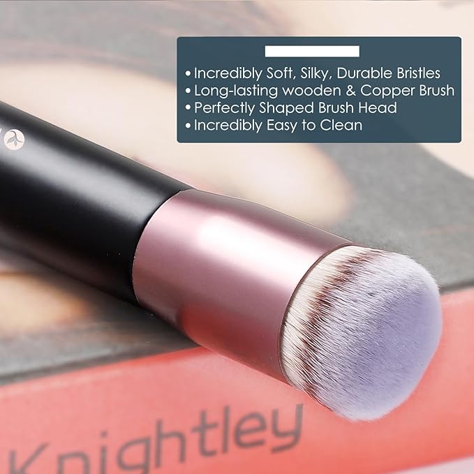 KINGMAS Round Top Foundation Brush, Premium Kabuki Makeup Brush for Liquid, Blending, Cream, Powder,Blush Buffing Stippling Face Makeup Tools (Black, B (Round Top))