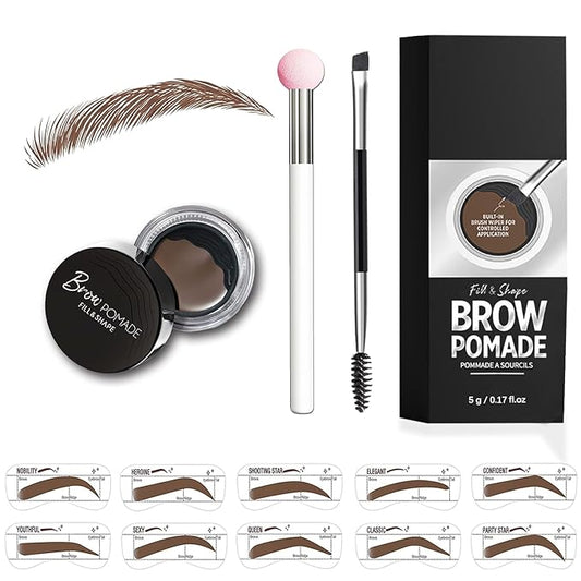 Eyebrow Stencils, Eye Brow Stencil Kits Waterproof Brow Stamp Perfect Eyebrows, Eyebrow Stamp Trio Kit with Sponge Applicator Smudge-proof for Women With 10PCS Eyebrow Shaping Kit, Ebony