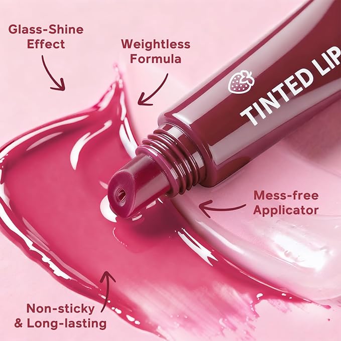 Color Nymph Tinted Lip Gloss Trio, Nourishing Lip Balm Set with Shea Butter & VE, Non-Sticky Intense Hydrating Lipgloss for Dry Lips, Sheer Tint | Vegan & Cruelty-free, #04 Strawberry Vanilla & Cherry