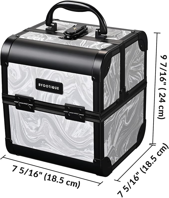 BYOOTIQUE Makeup Train Case with Mirror 2-Tier Trays Nail Travel Case Lockable Jewelry Organizer Cosmetic Box False Eyelash Storage for Nail Tech Cosmetologist Barbershop,CoyoteButtes Graystone