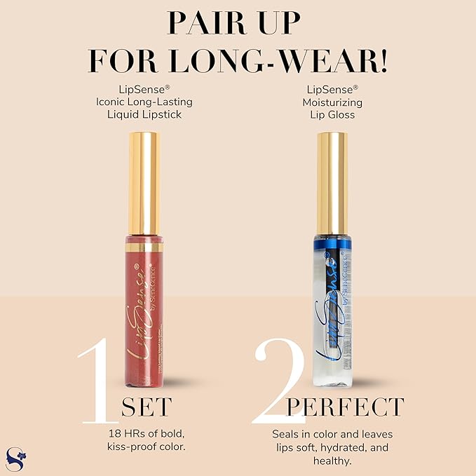 SeneGence LipSense Sheer Berry Liquid Lipstick and Glossy Clear Lip Gloss Duo – 18HR Wear, Hydrating, Waterproof, Transfer-Proof