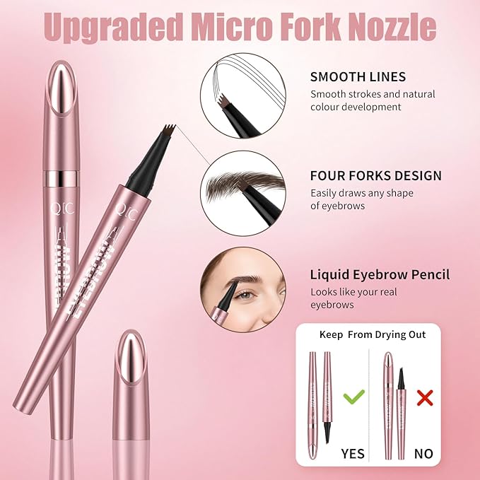 Eyebrow Pen, Waterproof Microblading Eyebrow Pencil, Eye Brown Makeup Pen with a Micro-Fork Tip for Women to Effortlessly Create Hair Like Natural Brows Brown