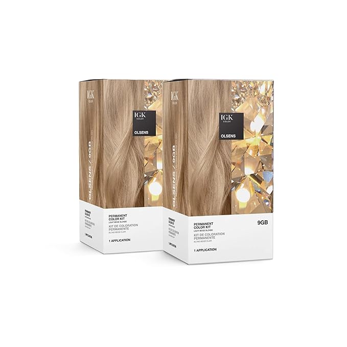 IGK Permanent Hair Dye Color Kit | 9GB Olsens - Light Beige Blonde | 100% Gray Color Coverage + Strengthen + Shine | Ammonia Free (2 Pack)