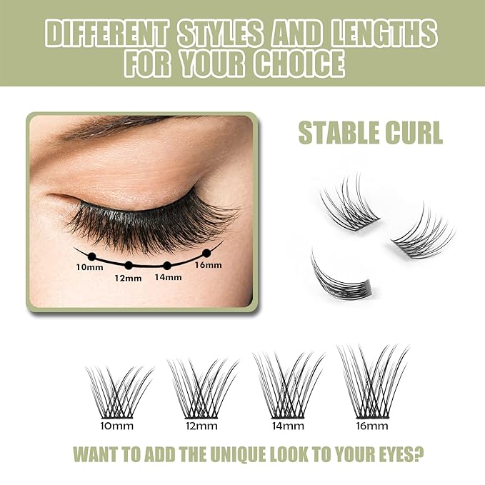 DIY Eyelash Extension, 3D Effect Glue Bonded Band Individual Lash 48 Clusters Volume Lashes Set, Home Eyelash Extension, C curl Lashes Pack 10MM-Natural-48 Clusters