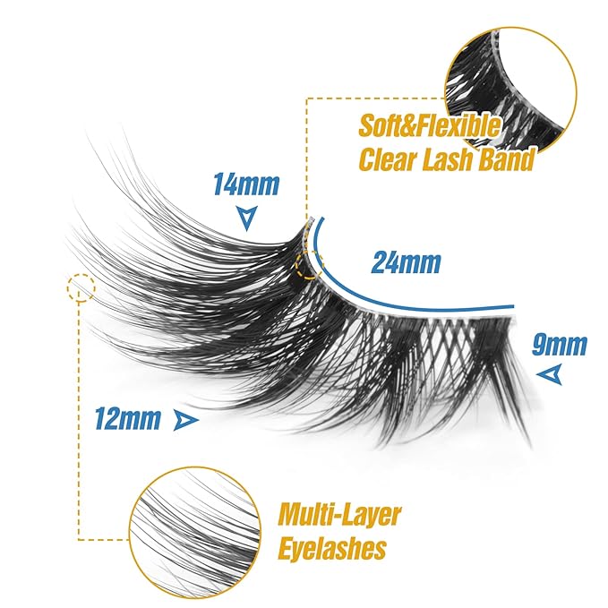 Half Lashes Manga Natural Wispy 3/4 False Eyelashes Cat Eye Lashes Volume Clear Band False Lashes that Look Like Extensions Soft Handmade Reusable Lashes Pack