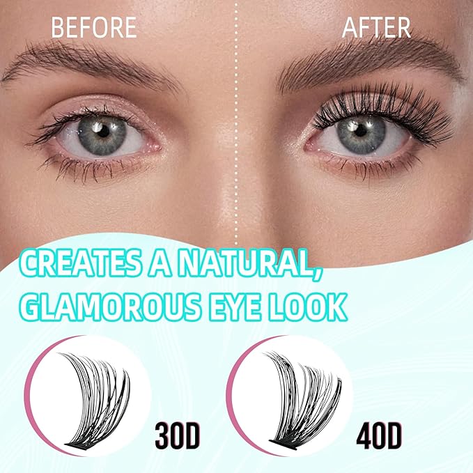 Lash Extension Kit 280PCS Eyelash Clusters 30D 40D DIY Eyelash Extension Kit Individual Lashes Natural Lash Clusters Kit with Lash Bond and Remover, Lash Tweezers(D-Mix9-16mm Kit)