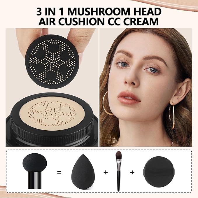 Anglicolor Mushroom Head Air Cushion CC Cream Strong Concealer 2PC,Face Makeup Cushion Foundation Long Lasting,Moisturizing BB Cream Makeup Base Primer Even Skin Tone for All Skin Types (2PC 04, 200g)