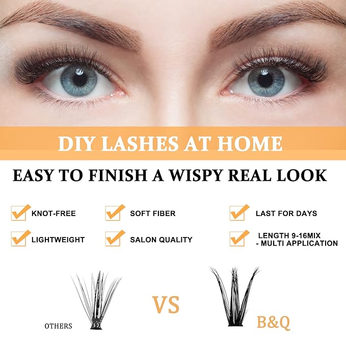 B&Q Lash Clusters 30D 50D-C-9-16MIX LASH Individual 280 Clusters False Eyelash 9-16MIX Lash Clusters Extensions DIY Eyelash Extensions at Home (30D 50D,C-9-16MIX)