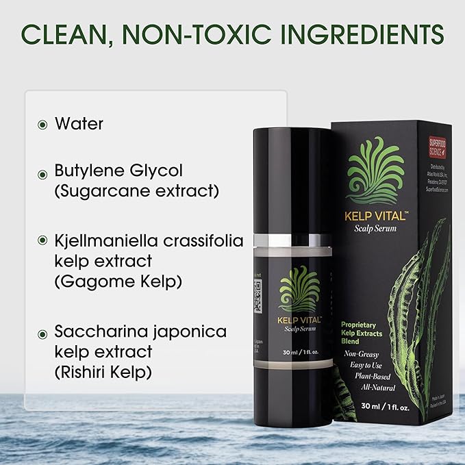 Kelp Vital Hair Growth Serum for Thinning Hair, Daily Scalp Care, Plant-Based Ingredients, Lightweight Non-Greasy, Follicle-Nourishing, Hair Thickening Treatment For Women & Men, 30 mL Airless Pump