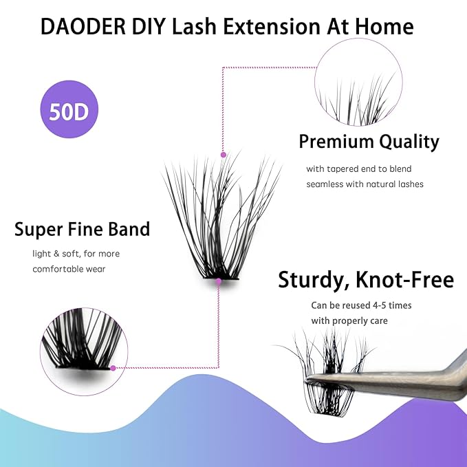 DAODER Short Lash Extension Kit 50D Natural Lash Clusters Kit Wispy Fluffy Eyelash Extension Kit D Curl Individual Lashes Kit 9-13MM Thick Short Eyelash Clusters(Thick Short Eyelash Extension Kit 50P)