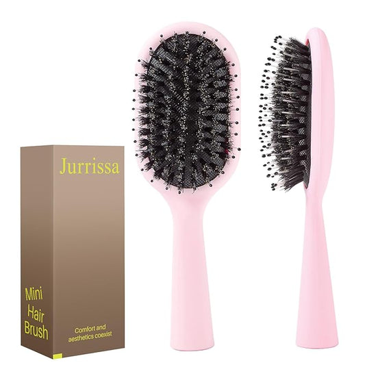 Boar Bristles Hair Brush for Women Men and Kids, Detangling Hair Brush for Smoothing Massage Add Shine, Nylon&Boar Bristles brush for Hair Healthy, Easy to Storage(Pink)