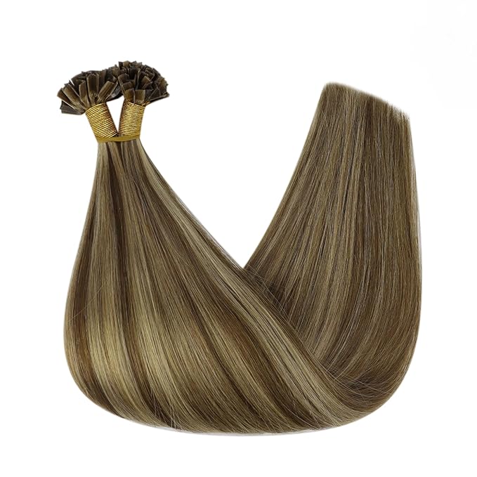 Full Shine Ktip Human Hair Extensions 4P27 Medium Brown Highlight Honey Blonde 16 Inch 50 Grams K Tip Hair Extensions Real Human Hair Fusion Extensions Soft Remy Hair
