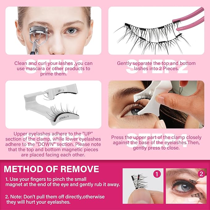 Magnetic Eyelashes Long Lasting And Reusable Magnetic Lashes 2 Pair 4 Magnets No Glue Needed False Eyelashes Waterproof,Cruelty Free,Easy To Wear(2 pair,Merry+Pure)