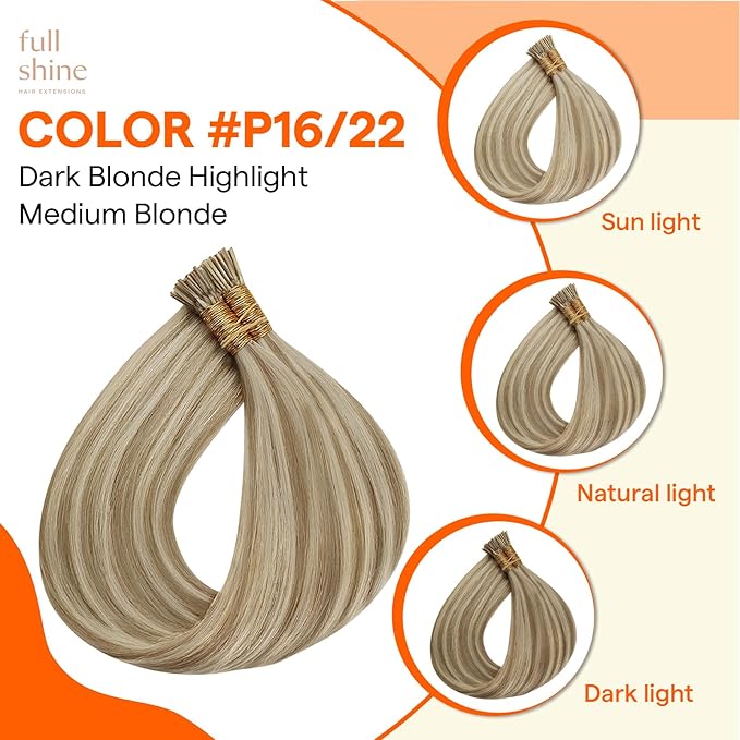 Full Shine Itip Human Hair Extensions 18 Inch Fusion Hair Extensions Blonde Highlight Natural Human Hair 40 Grams Pre Bonded Extensions Human Hair add Length
