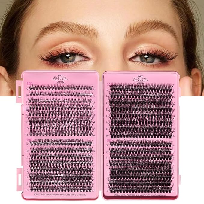 DIY Lash Clusters Kit Lash Extension Kit, 640pcs,30D&40D&50D&60D, 9-16mm, D Curl, Natural Volume Lash Extensions Wispy Eyelash Clusters Individual Lashes Kit,1#Black