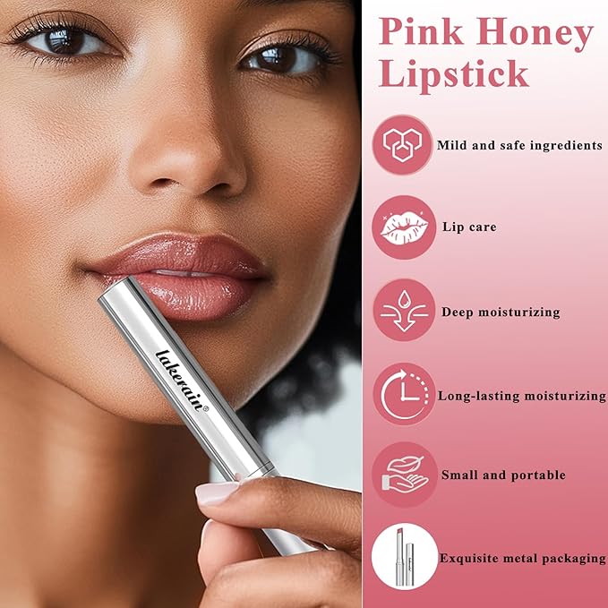 Honey Lipstick Tinted Lip balm, Hydrating Nourishing Sheer Formula Lipstick, Natural Glossy Finish (1 PC BLACK + 1 PC PINK)