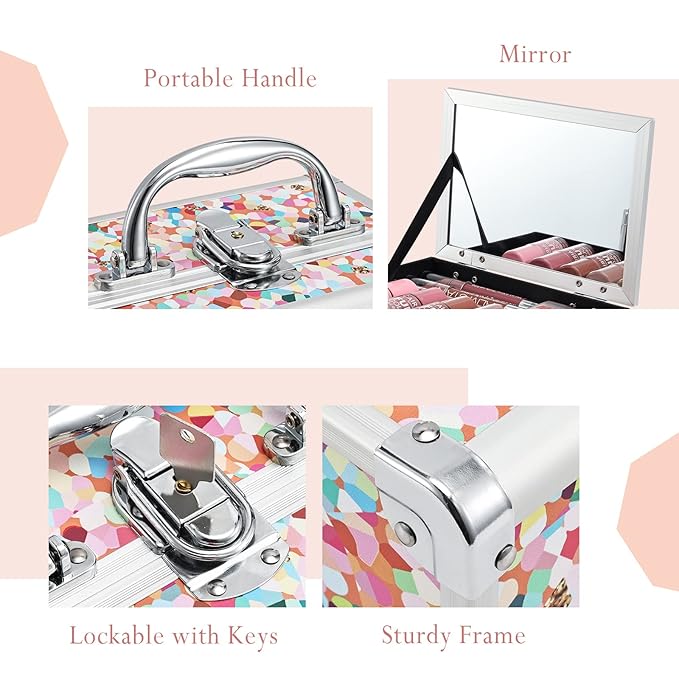 Joligrace Makeup Train Case for Girls Cosmetic Box Kids Jewelry Organizer Hair Accessories Mosaic Orange