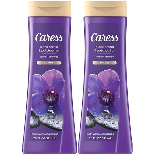 Caress Body Wash Black Orchid & Patchouli Oil To Relax and Recharge Relaxing, Fragrant Body Soap 20 fl oz, (Pack of 2)