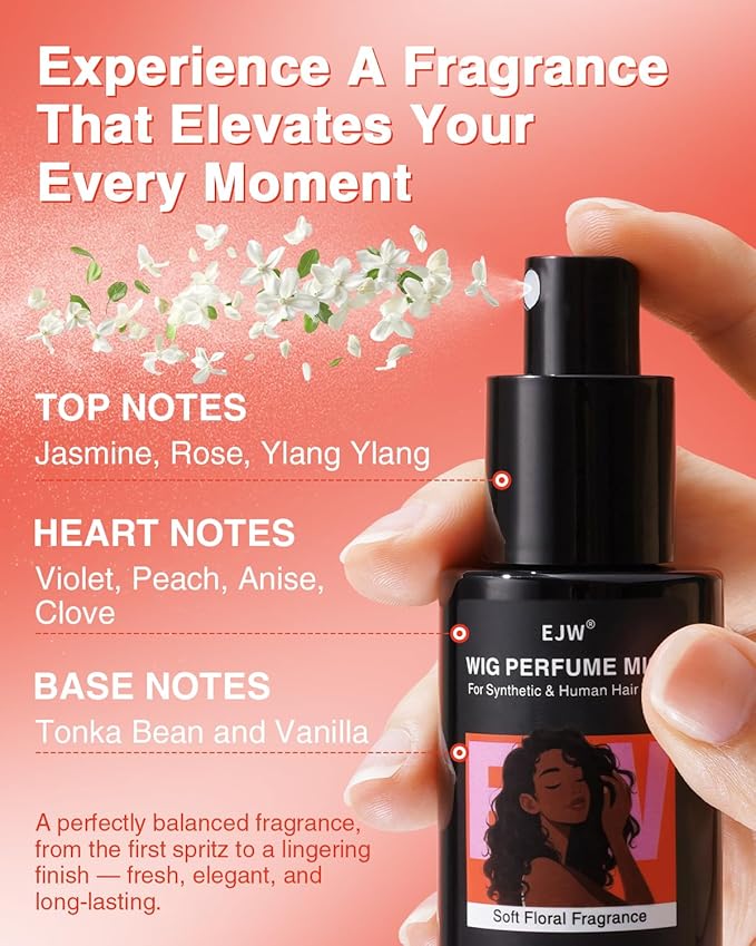 EJW Wig Perfume Spray – Deodorizing Floral Scent Mist for Synthetic & Human Hair, Odor Removal & Long-Lasting Freshness, Alcohol-Free Lightweight Formula - 1.01 fl oz
