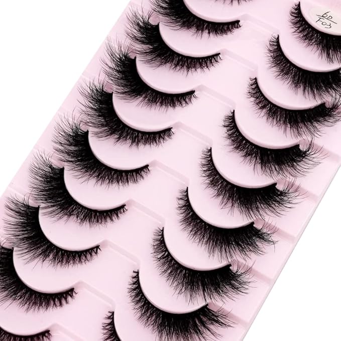 HBZGTLAD New 10 Pairs 3D Mink Lashes False Eyelashes Handmade Wispy Fluffy Long Lashes Natural Eye Makeup Tools Eye Lashes(6DF03)