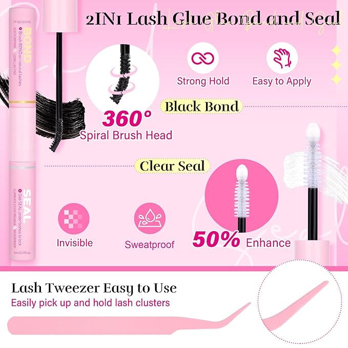 Wispy Lash Clusters Kit Natural Lash Extension Kit 192 pcs Cluster Eyelash Extension Kit DIY Individual Lashes Lashes with Lash Glue Bond and Seal Tweezers Soft Eyelash Clusters, 8-16 mm
