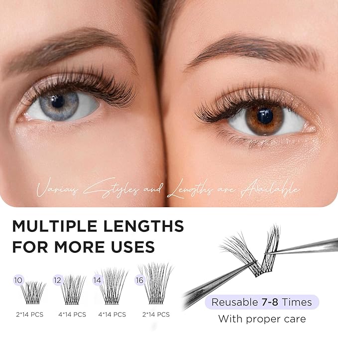 Lash Clusters D Curl Individual Lashes, 168 Pcs Cluster Eyelash Extensions 0.07mm 10-16mm Mixed DIY Lash Clusters Reusable Super Thin Black Band Eyelashes at Home (Twin Flowers 703D)
