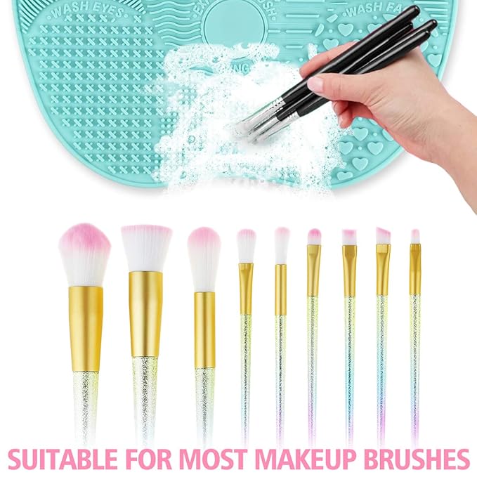 Silicon Makeup Brush Cleaning Mat Makeup Brush Cleaner Pad Cosmetic Brush Cleaning Mat Portable Washing Tool Scrubber with Suction Cup (green)