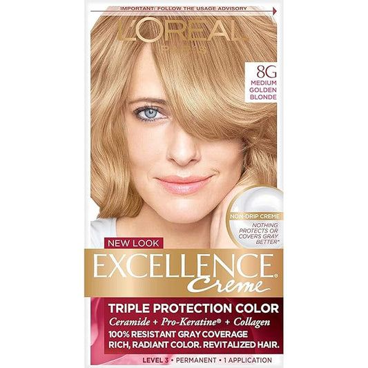 L’Oreal ParisExcellence Creme, 8G Medium Golden Blonde, Warmer