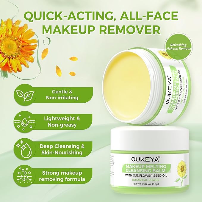 OUKEYA Cleansing Balm - Moisturizing Makeup Remover | Natural Ingredients | Suitable for All Skin Types to Gently Meltaway Mascara, Eyeliner and Makeup |- Gently Removes Dirt & Impurities 80g