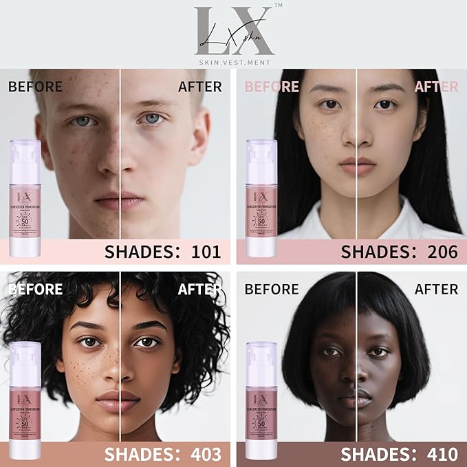 Tinted Face Sunscreen - Waterproof & Lightweight Liquid Foundation with SPF 50++, 3-in-1 Full Coverage Foundation Smooths & Blurs Pores, 403 Deep