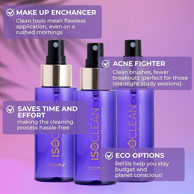 ISOCLEAN Professional Brush Cleaner 3 fl oz - Cosmic - Makeup Brush Cleaner for Cosmetic Tools, Cleans Bristles, Scented No-Rinse Formula Dries in 60 Seconds, Vegan, Not Tested on Animals, Spray Top